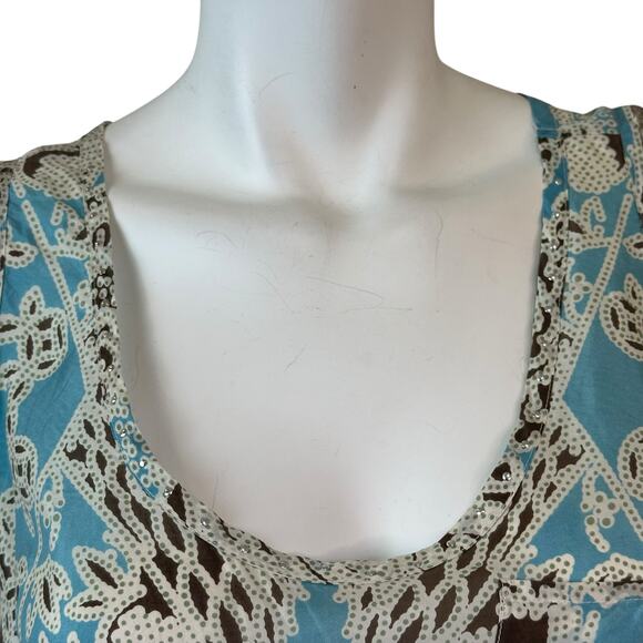 Johnny Was For Love & Liberty Blue & Cream Silk Tank Studded Details sz XS - Picture 5 of 10